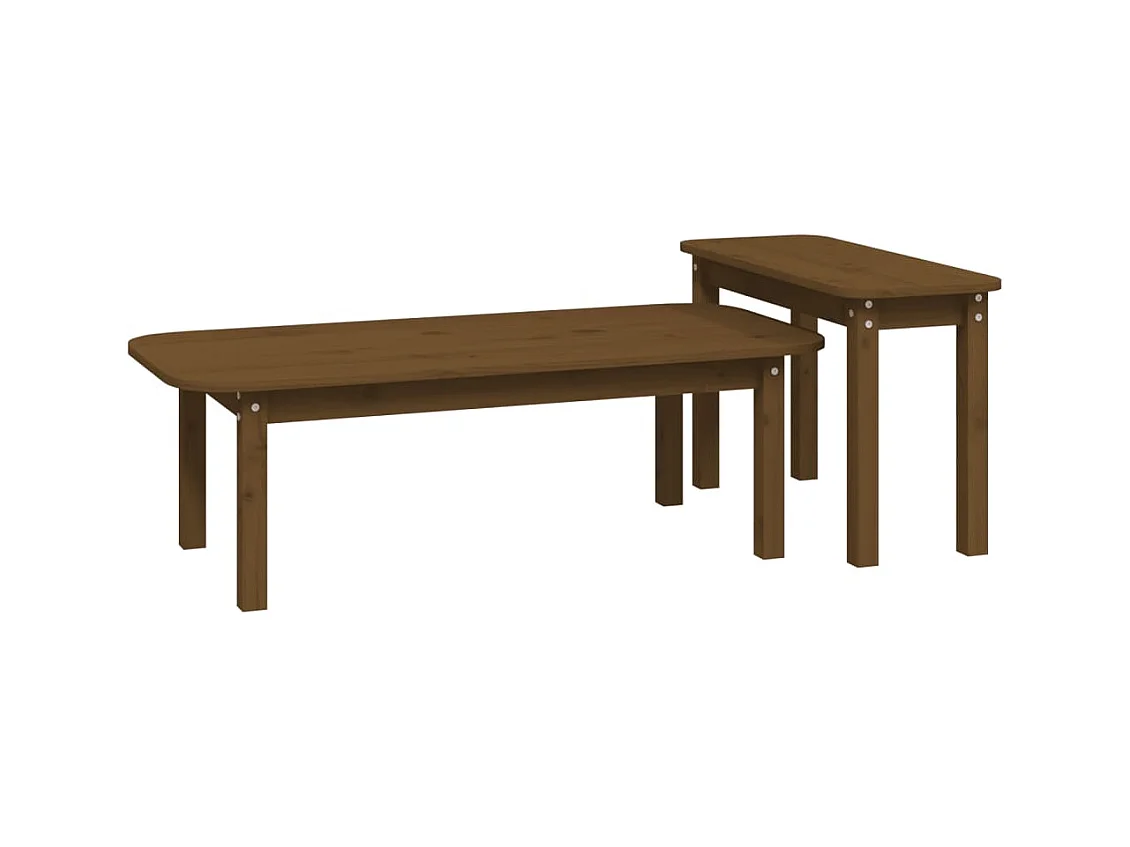 2-delige salontafelset honingbruin massief grenenhout