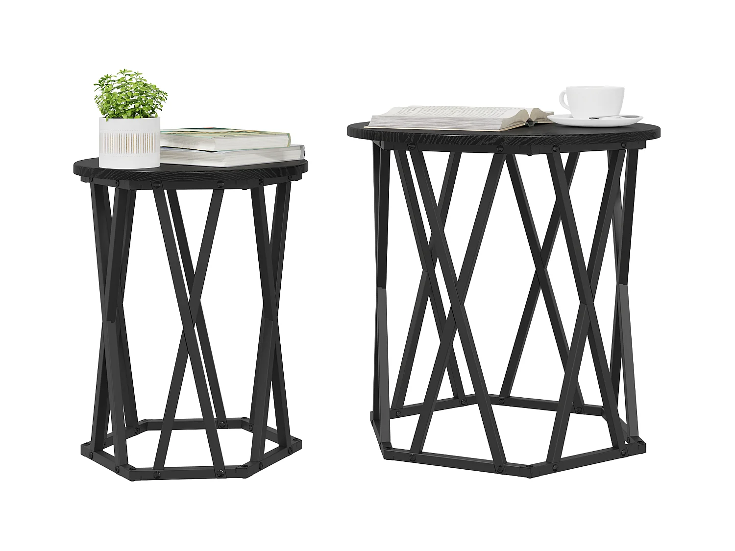 stuks bijzettafels in zwart gelamineerd hout