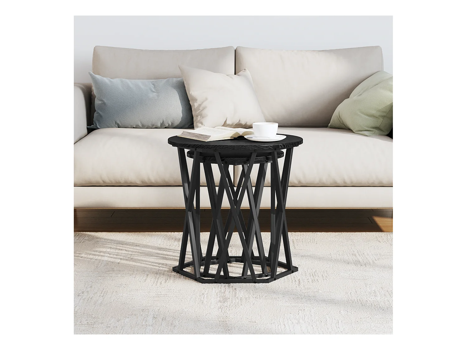 stuks bijzettafels in zwart gelamineerd hout