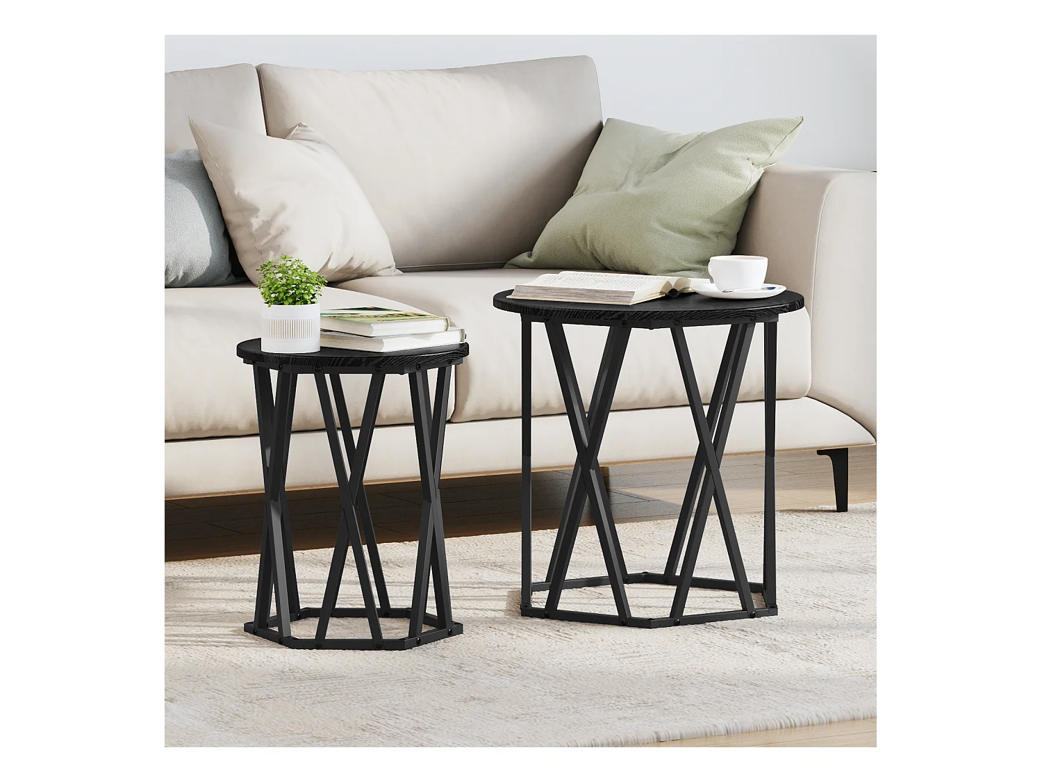 Tables d'appoint 2 pcs en bois noir stratifié