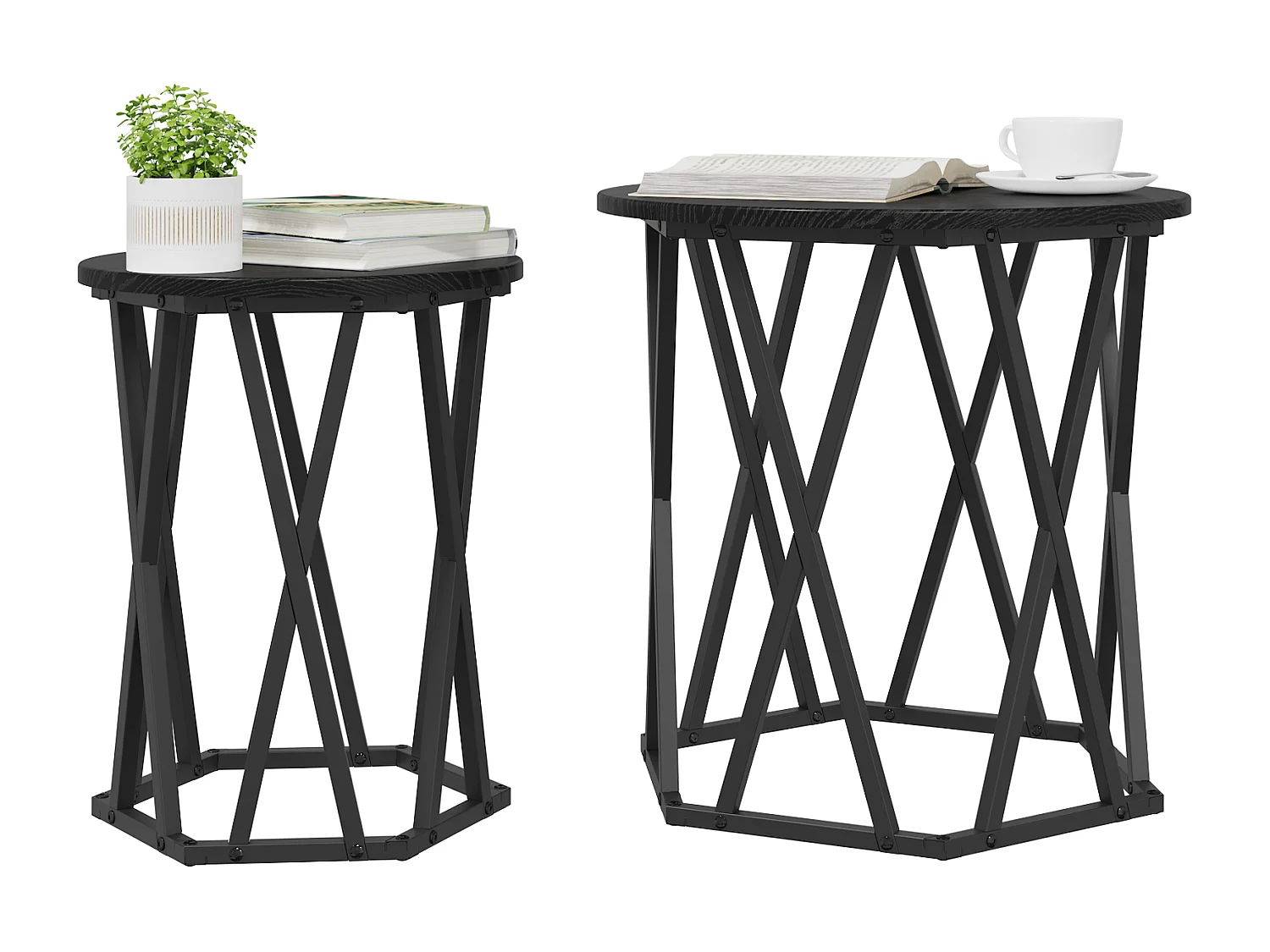 stuks bijzettafels in zwart gelamineerd hout