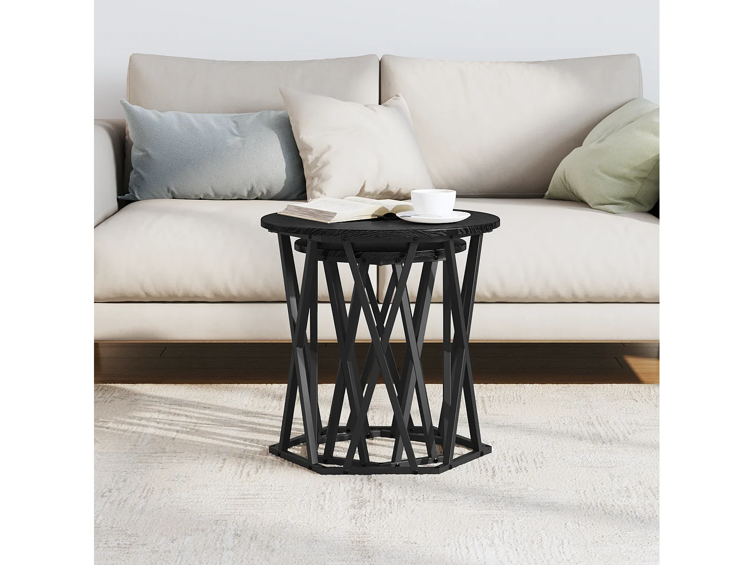 stuks bijzettafels in zwart gelamineerd hout