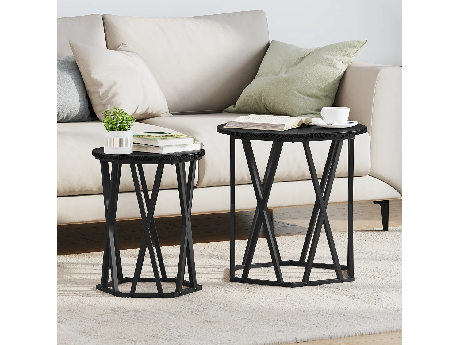 stuks bijzettafels in zwart gelamineerd hout