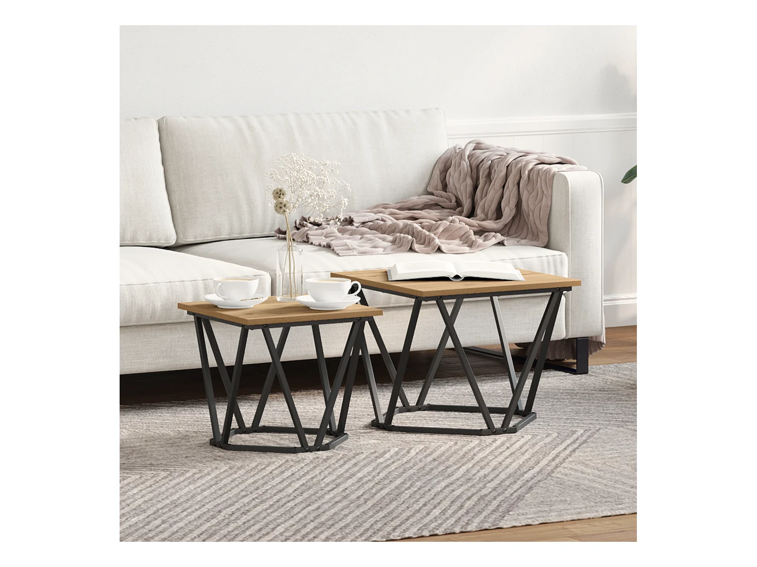 Tables d'appoint 2 pcs en bois d'ingénierie chêne artisan