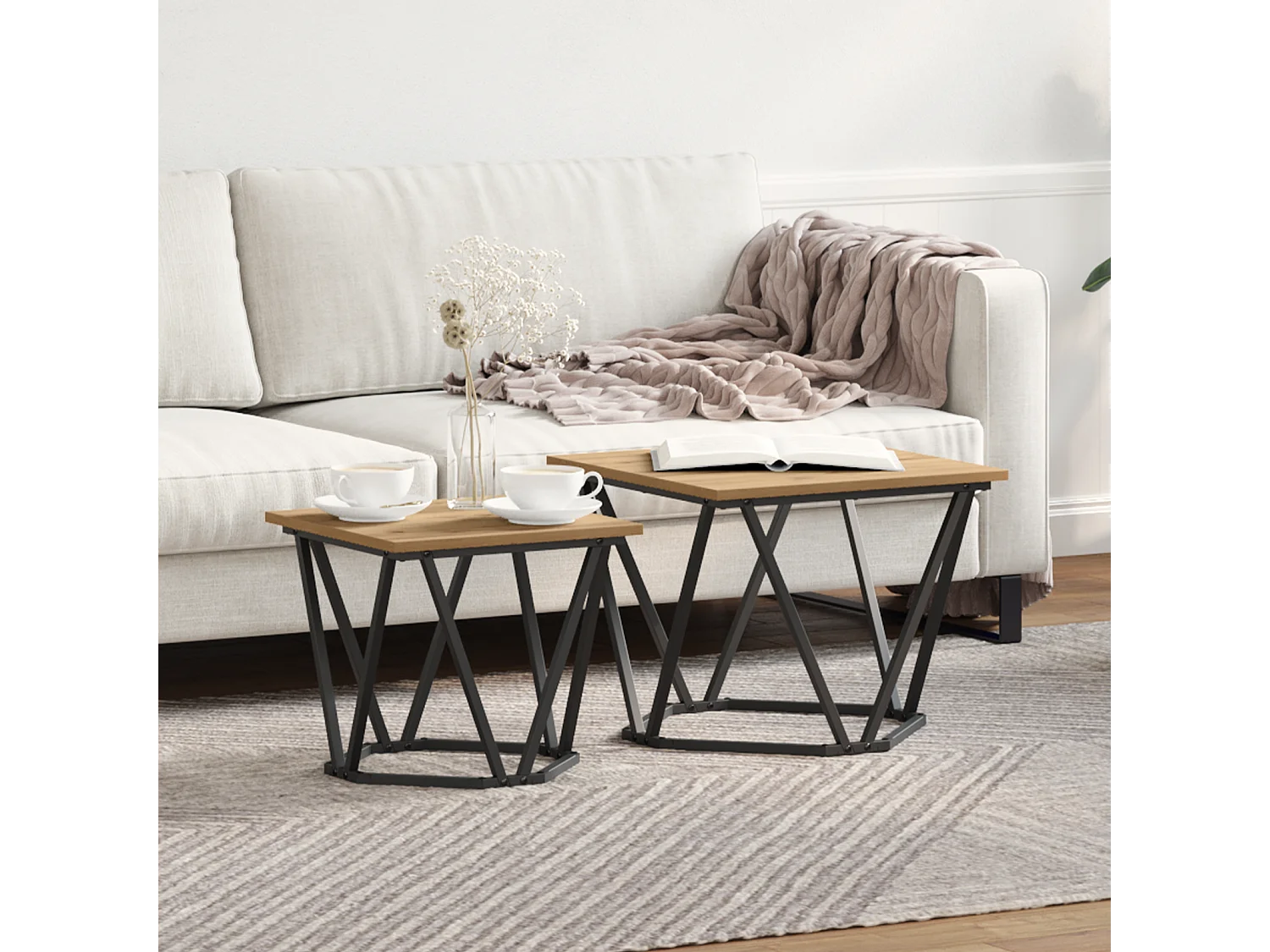 Tables d'appoint 2 pcs en bois d'ingénierie chêne artisan