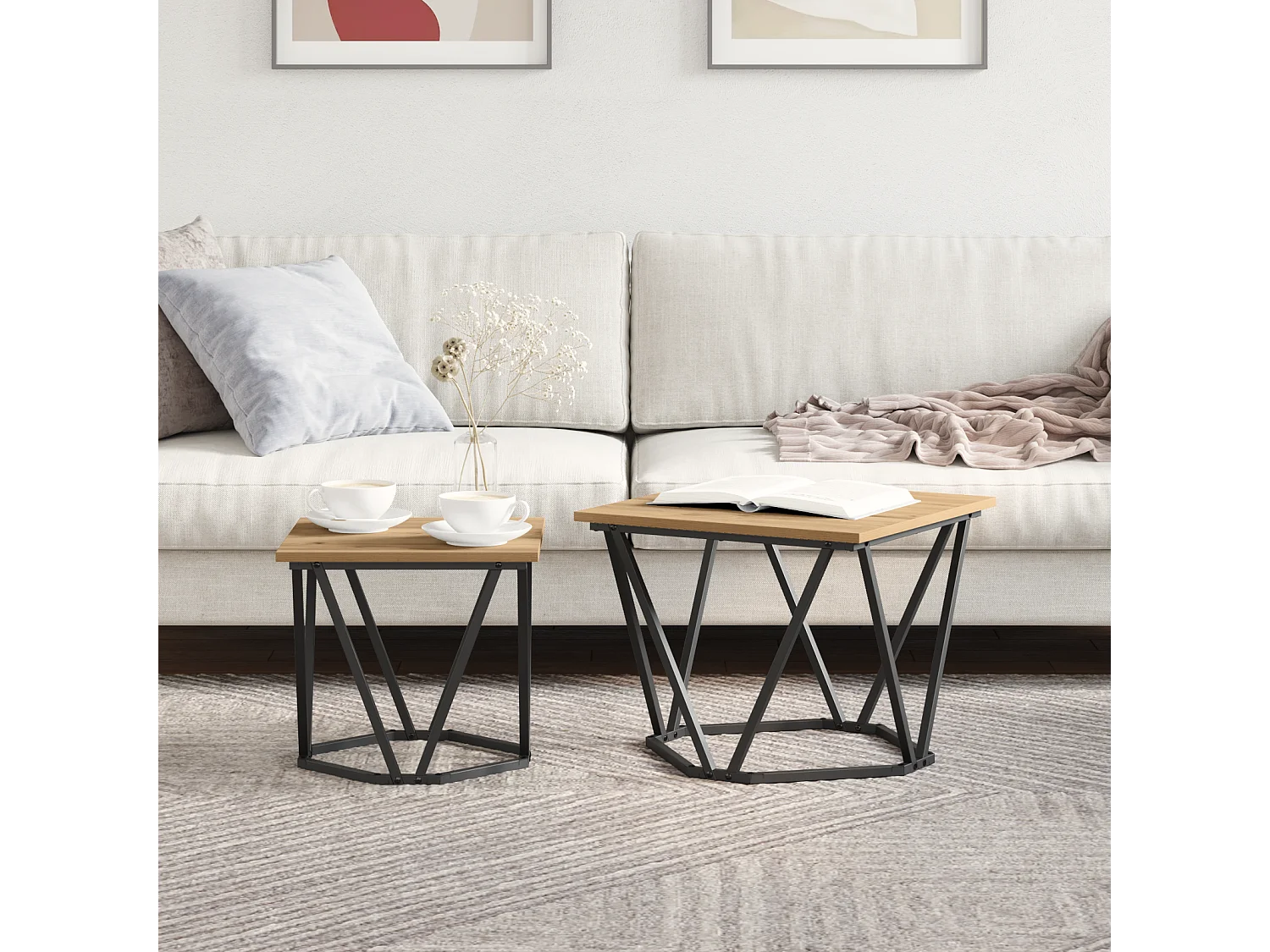 Tables d'appoint 2 pcs en bois d'ingénierie chêne artisan