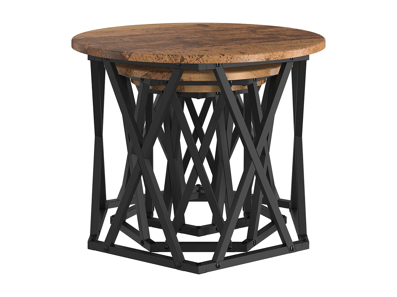 Mesas auxiliares apilables de 3 piezas fabricadas en madera reciclada y laminada