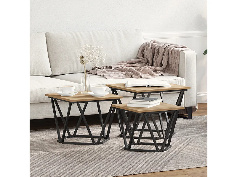 Tableaux d'appoint 3 pcs en chêne artisan en bois d'ingénierie