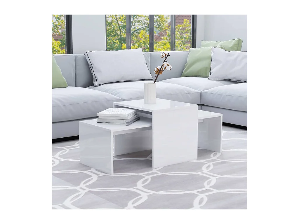 Set da tavolino in legno ingegnerizzato bianco lucido