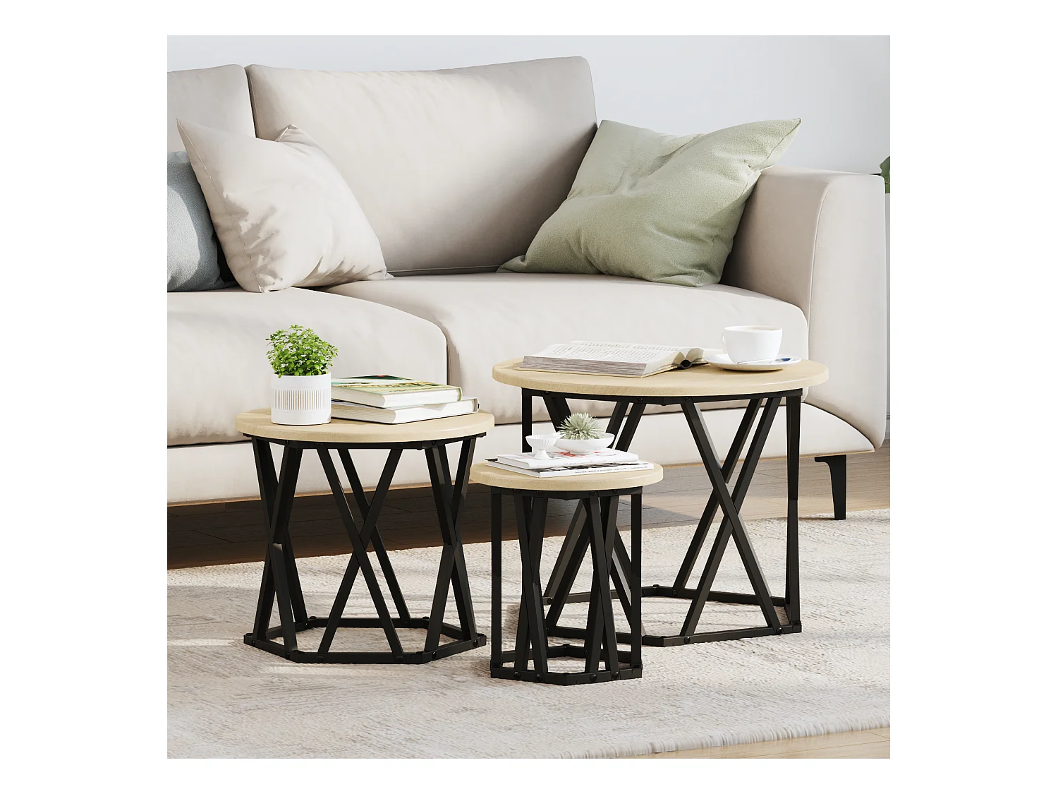 Tables d'appoint empilables 3 pcs Chêne Sonoma en bois aggloméré