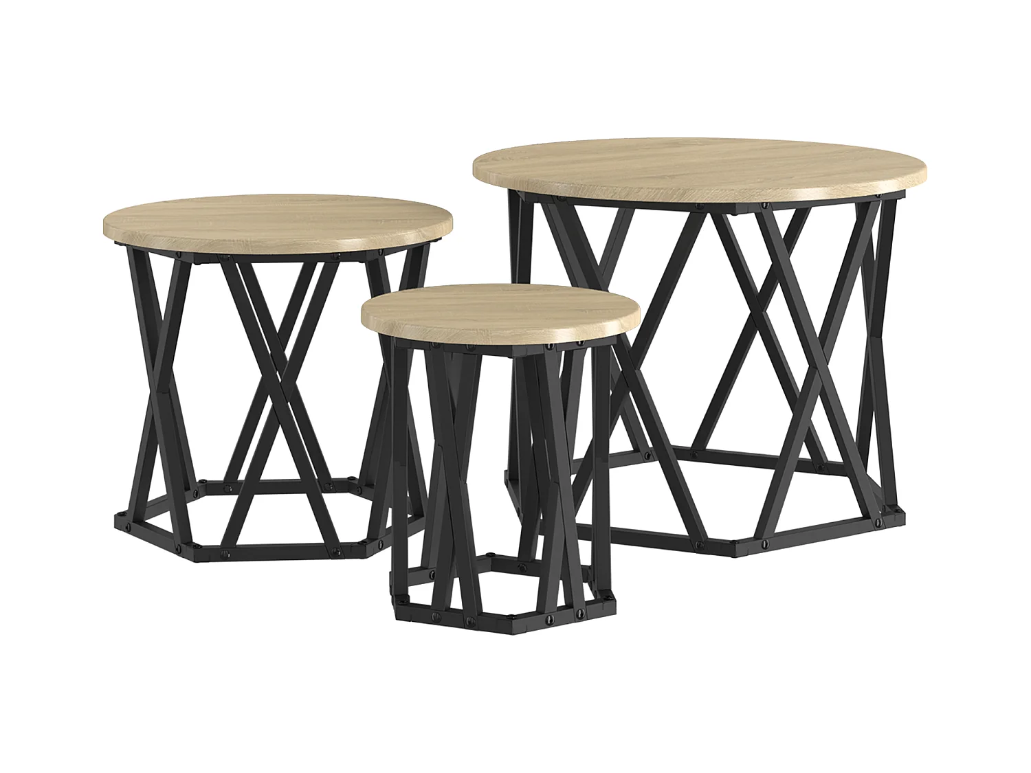Tables d'appoint empilables 3 pcs Chêne Sonoma en bois aggloméré