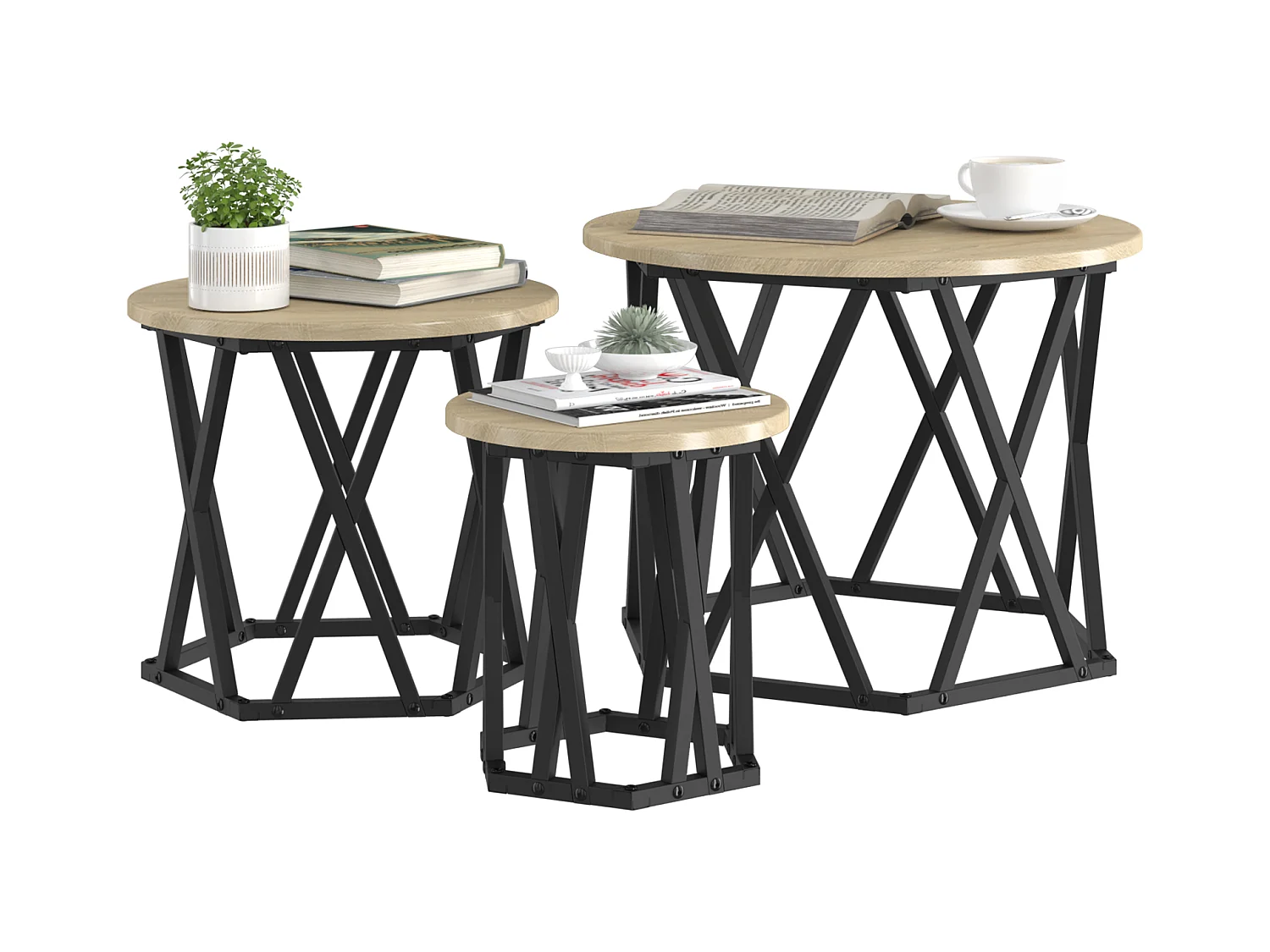 Tables d'appoint empilables 3 pcs Chêne Sonoma en bois aggloméré