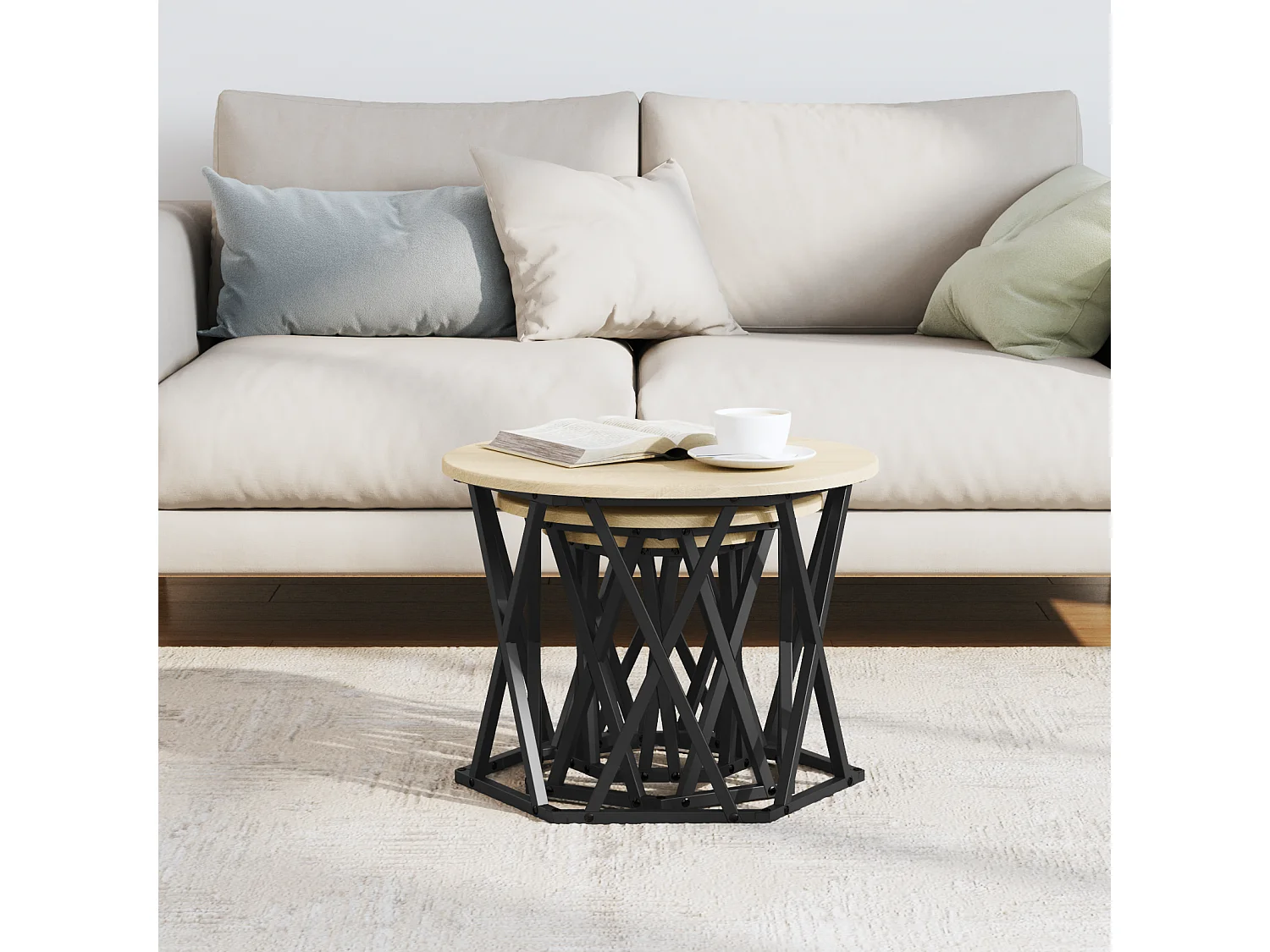 Tables d'appoint empilables 3 pcs Chêne Sonoma en bois aggloméré