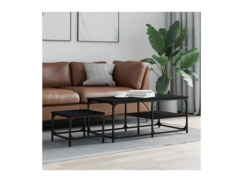 Tables basses gigognes 2 pcs noir bois d'ingénierie