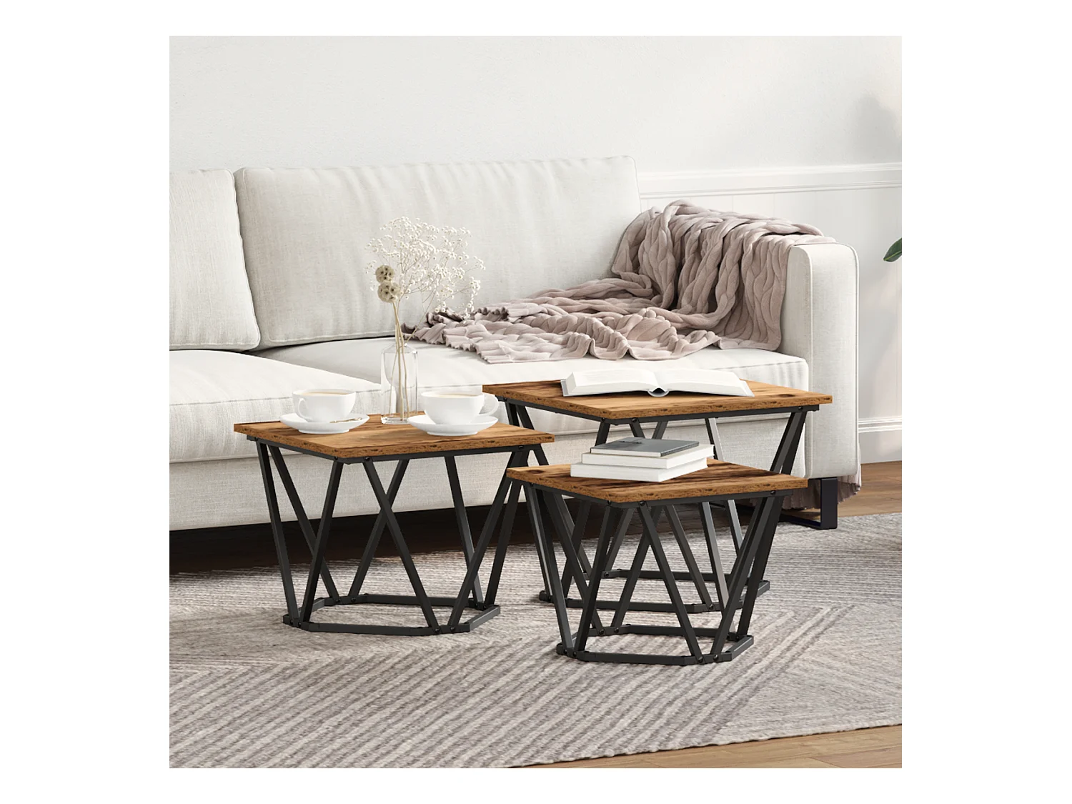 Tables d'appoint 3 pcs en vieux bois en bois reconstitué