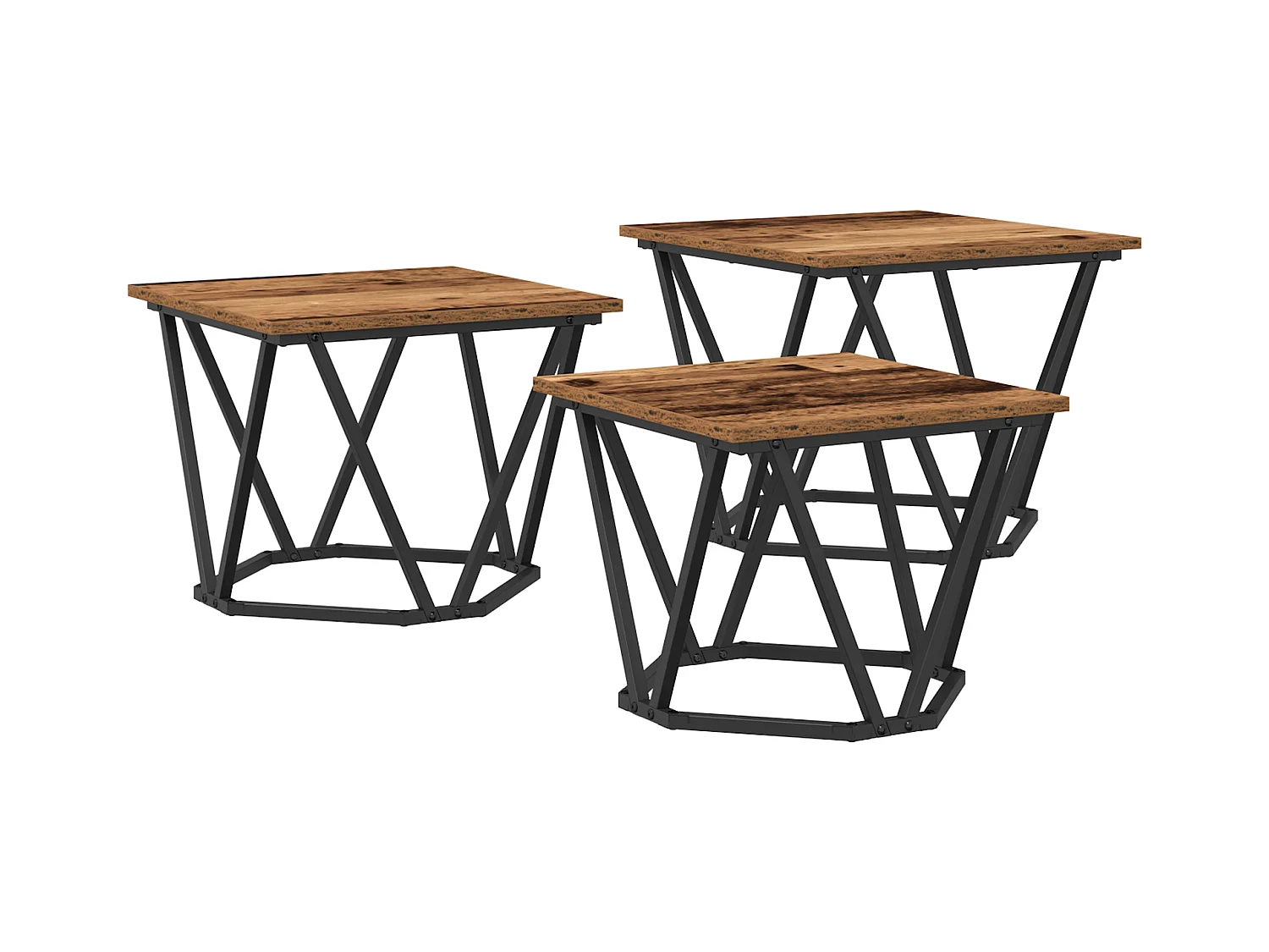 Tables d'appoint 3 pcs en vieux bois en bois reconstitué