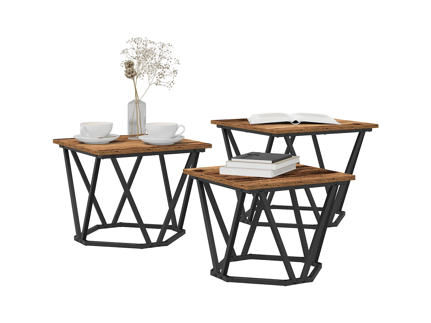 Tables d'appoint 3 pcs en vieux bois en bois reconstitué