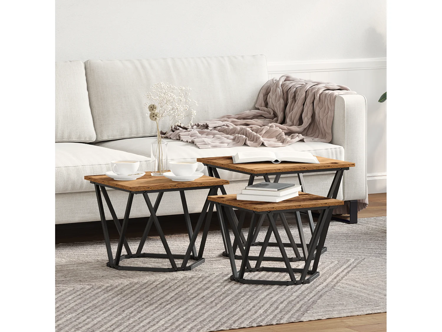 Tables d'appoint 3 pcs en vieux bois en bois reconstitué