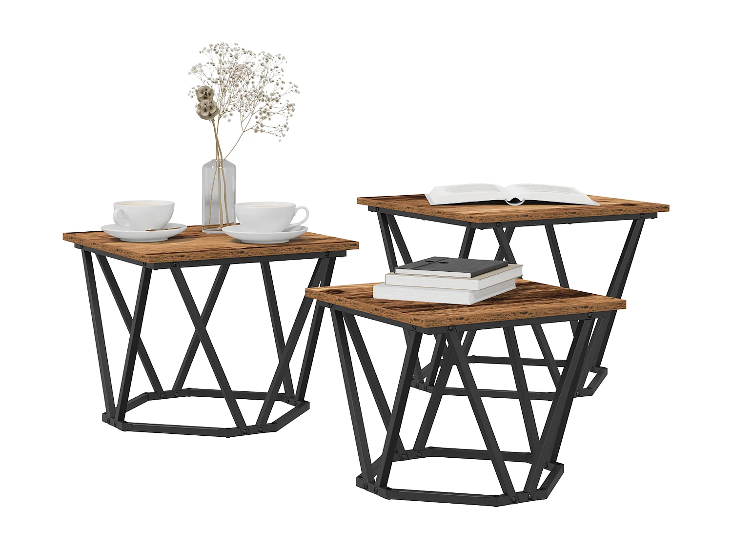 Tables d'appoint 3 pcs en vieux bois en bois reconstitué