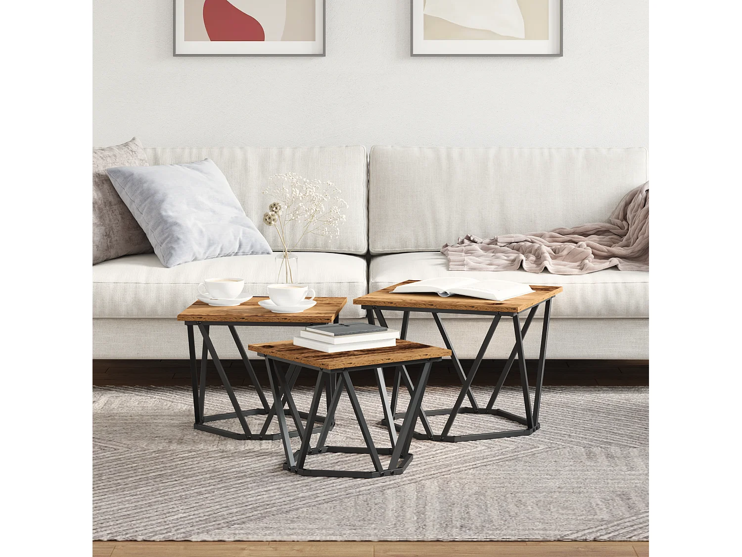 Tables d'appoint 3 pcs en vieux bois en bois reconstitué