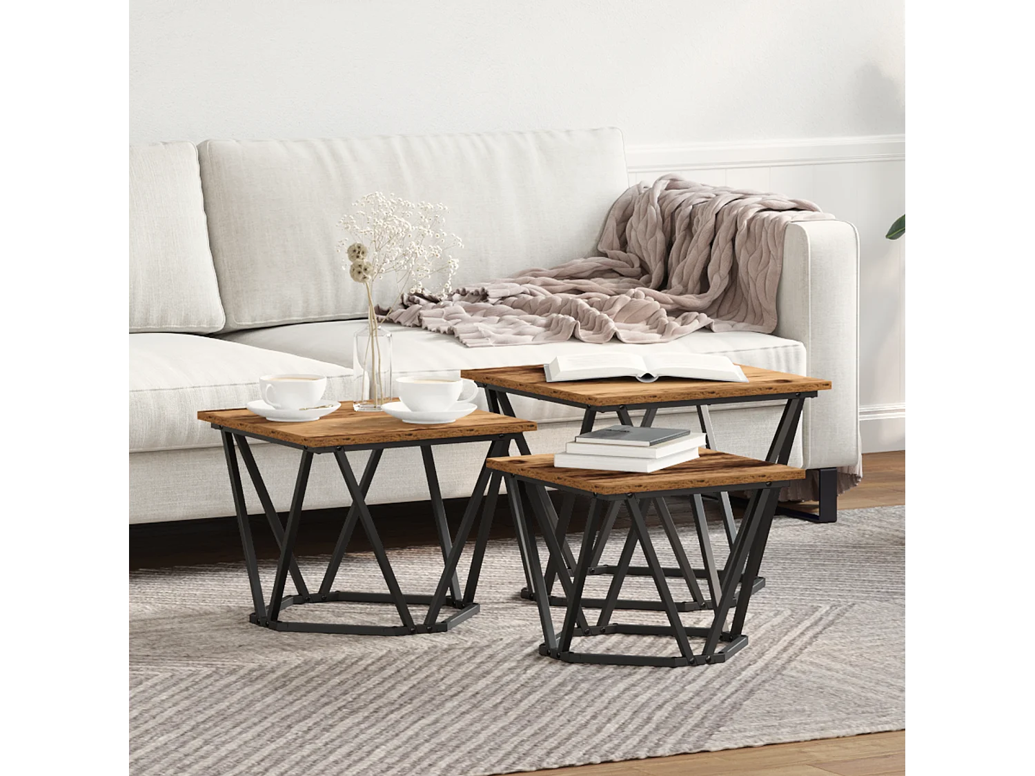 mesas auxiliares de madera recuperada