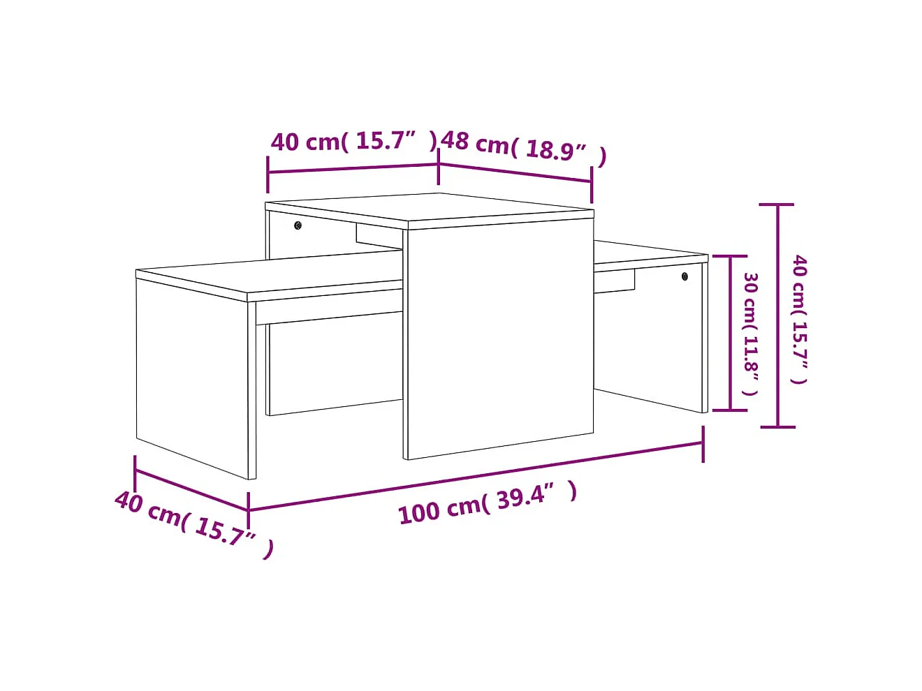 Ensemble de table basse Gris béton 100x48x40 cm Bois ingénierie
