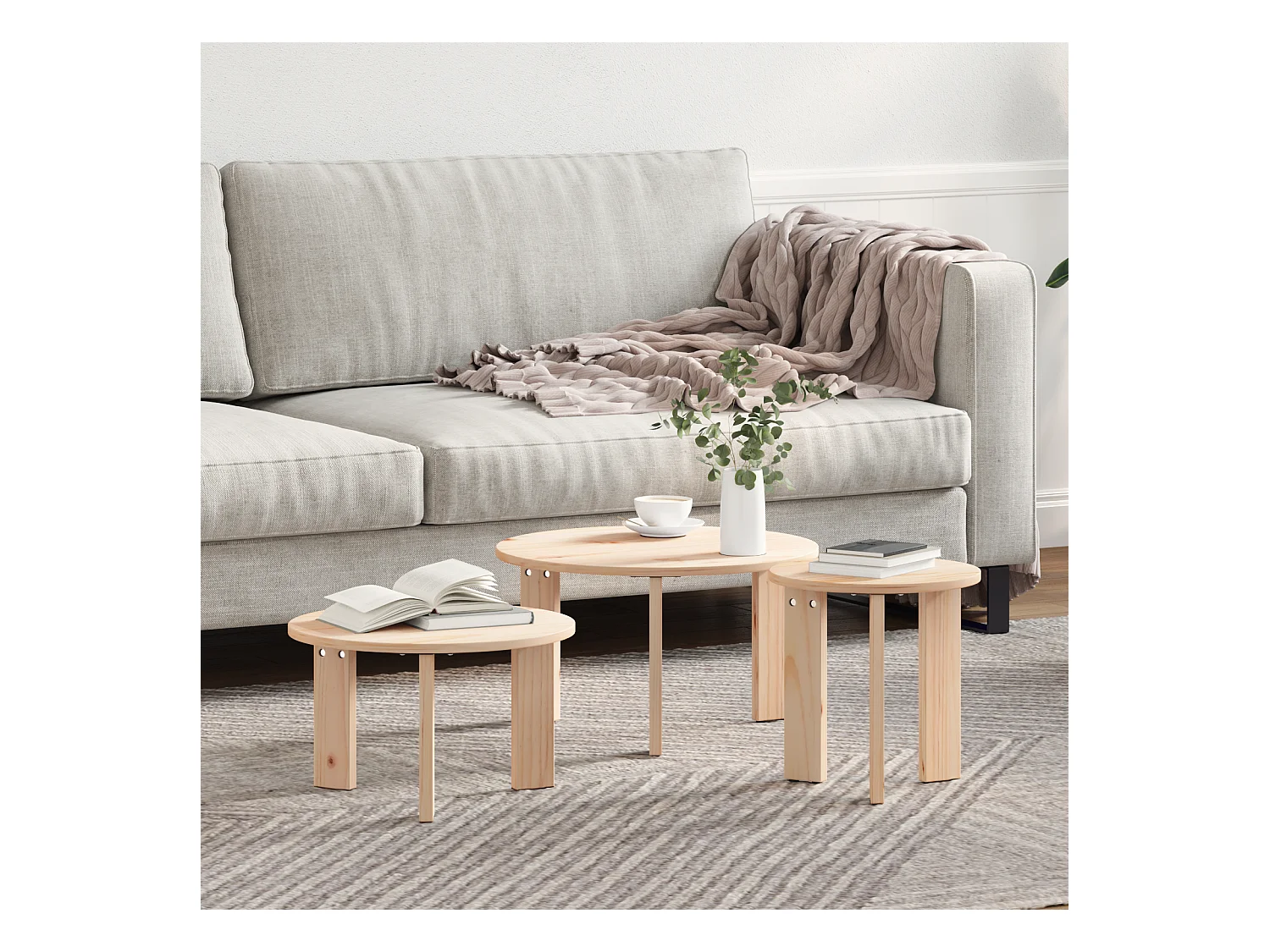 Tavolino basso 3 pezzi Naturale 47,5 x 47,5 x 27 cm