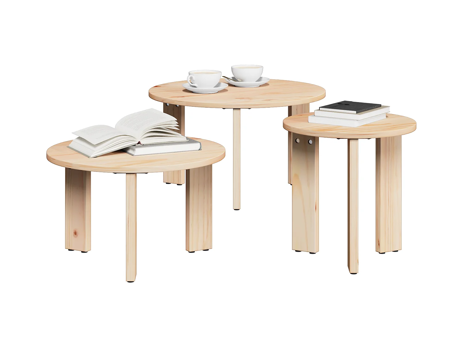 Tavolino basso 3 pezzi Naturale 47,5 x 47,5 x 27 cm