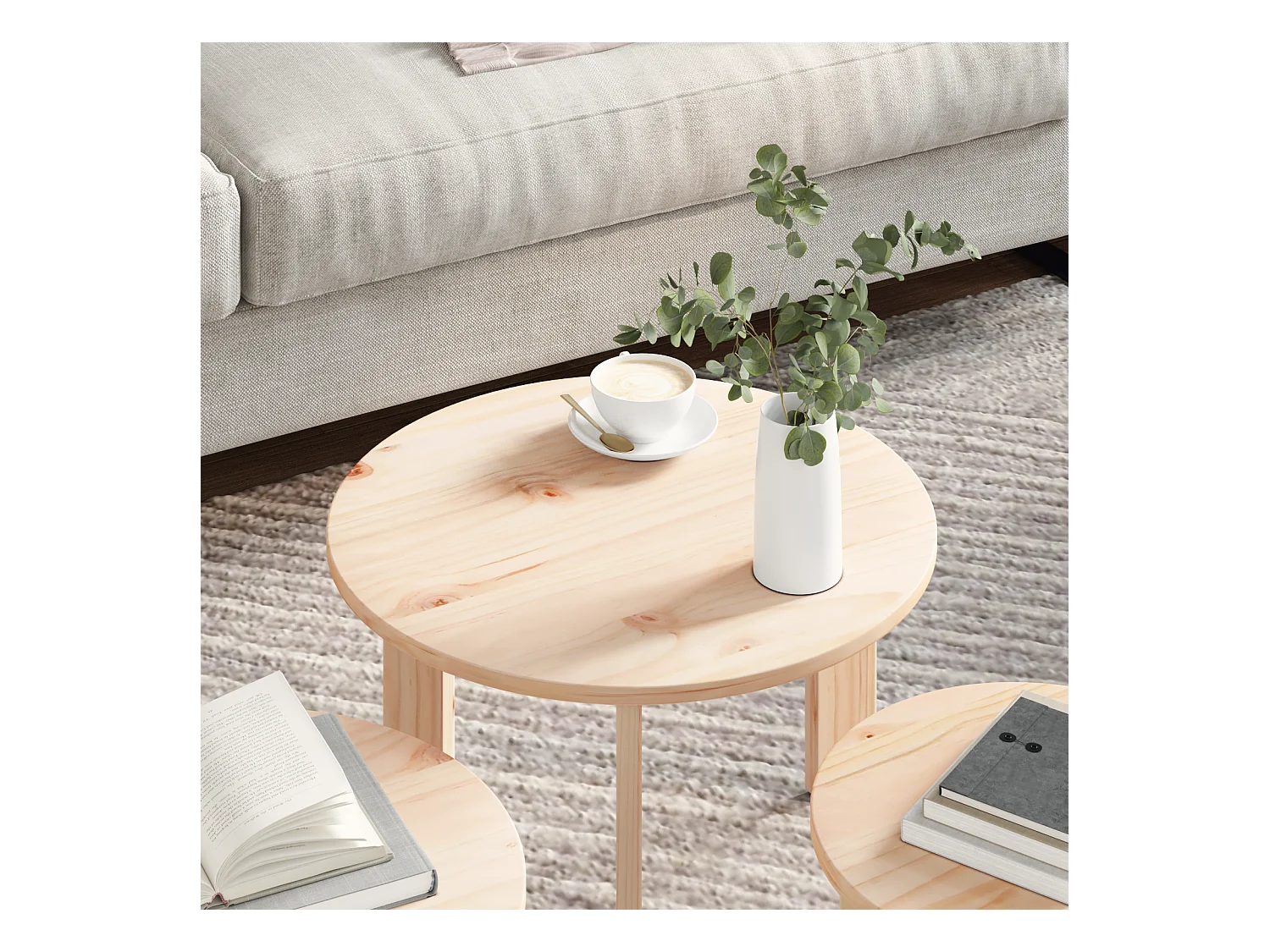 Tavolino basso 3 pezzi Naturale 47,5 x 47,5 x 27 cm