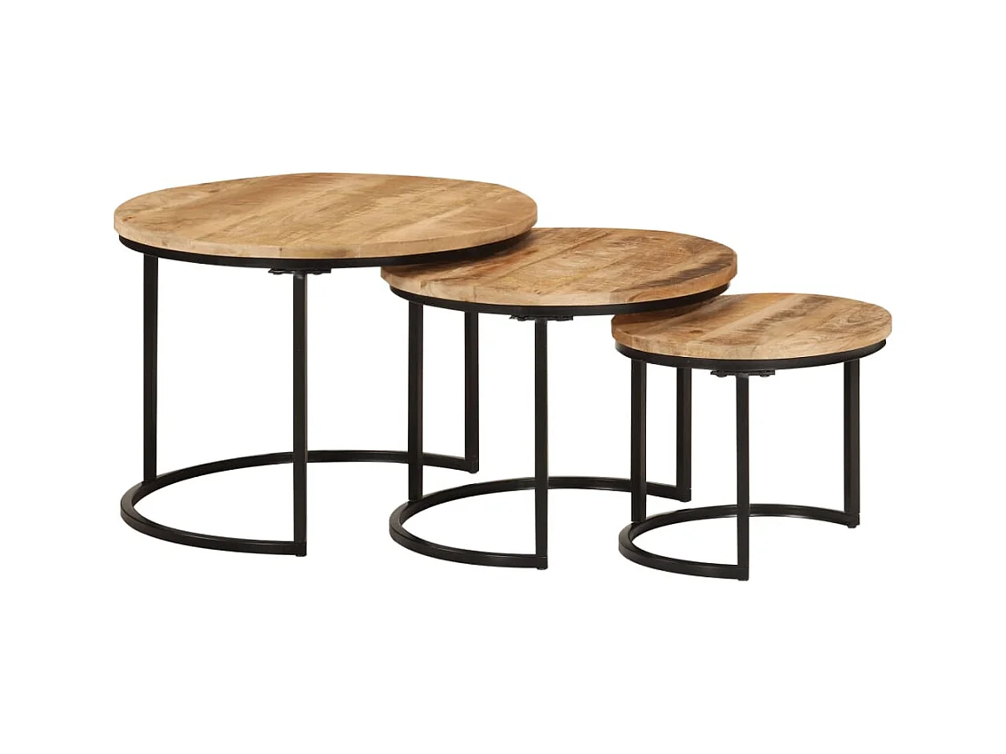 Tables gigognes 3 pcs bois de manguier massif brut