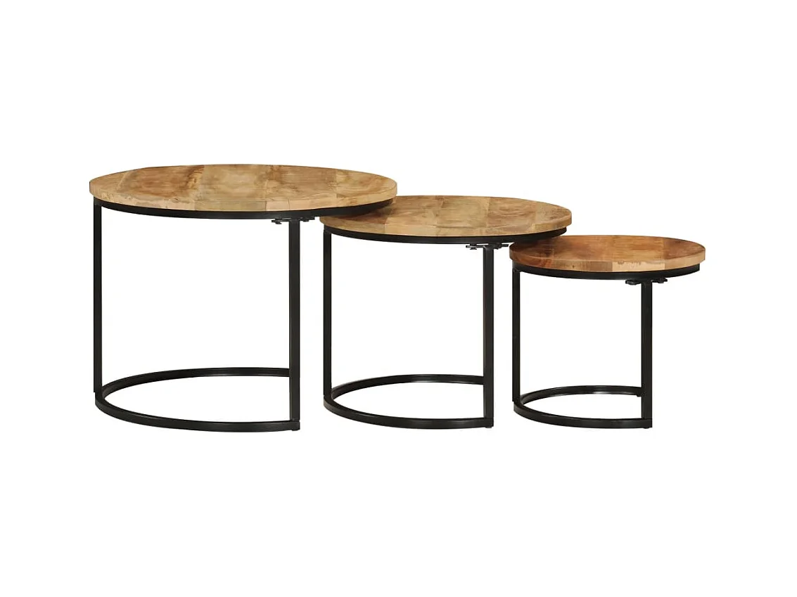 Tables gigognes 3 pcs bois de manguier massif brut