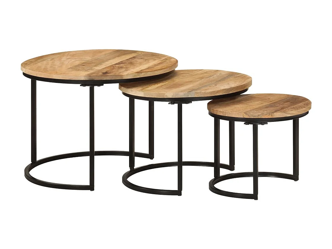 Tables gigognes 3 pcs bois de manguier massif brut