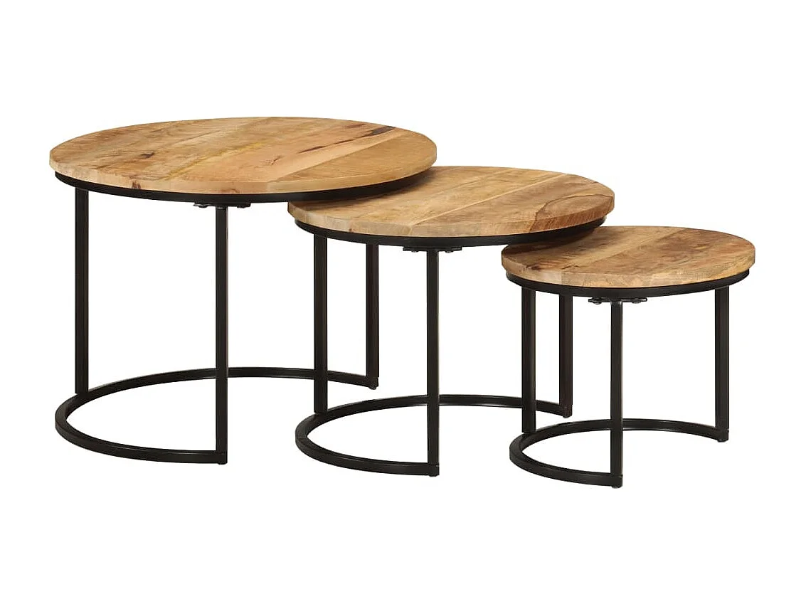Tables gigognes 3 pcs bois de manguier massif brut