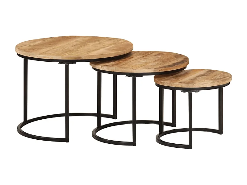 Tables gigognes 3 pcs bois de manguier massif brut