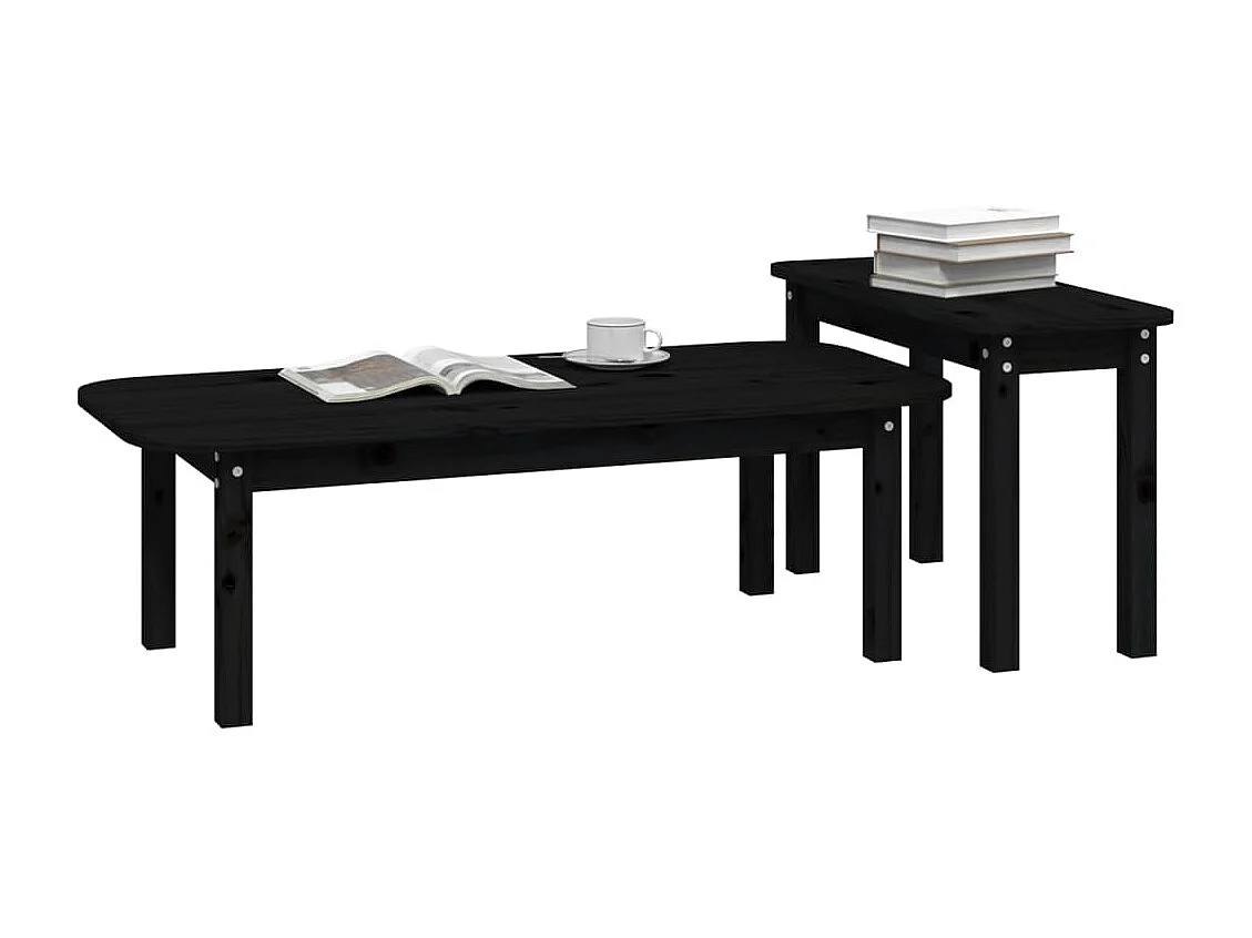 Ensemble de tables basses 2 pcs Noir Bois massif de pin