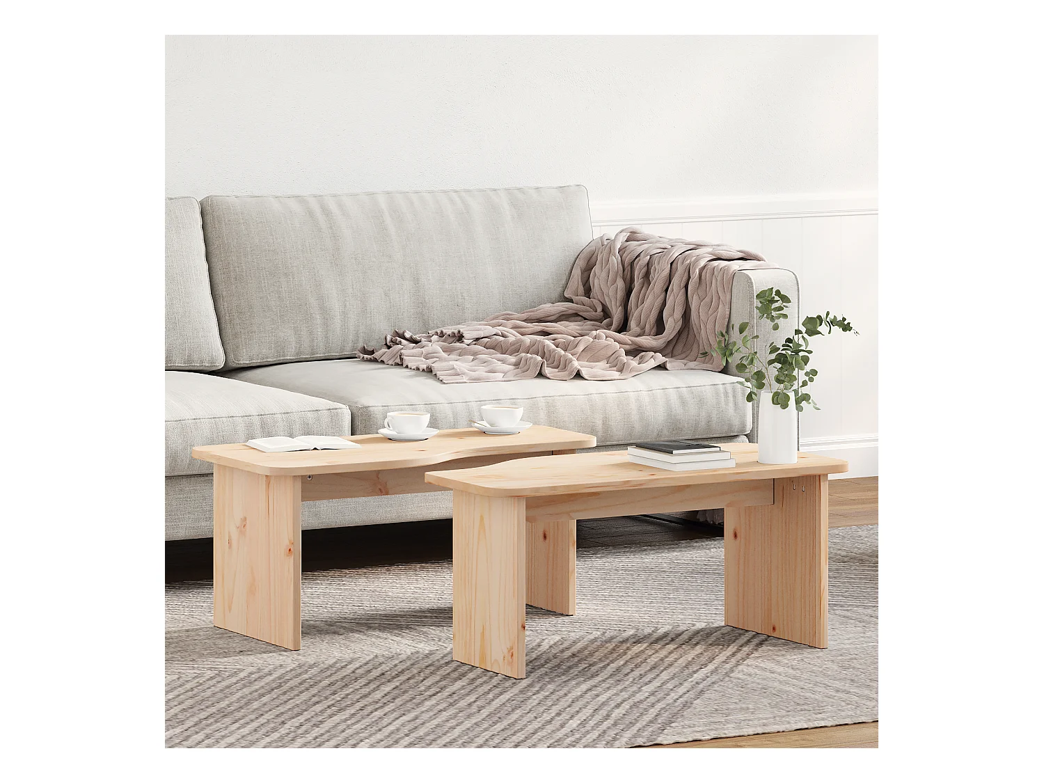 Table basse 2 pcs Naturel 100 x 69 x 35.5 cm Bois de pin massif