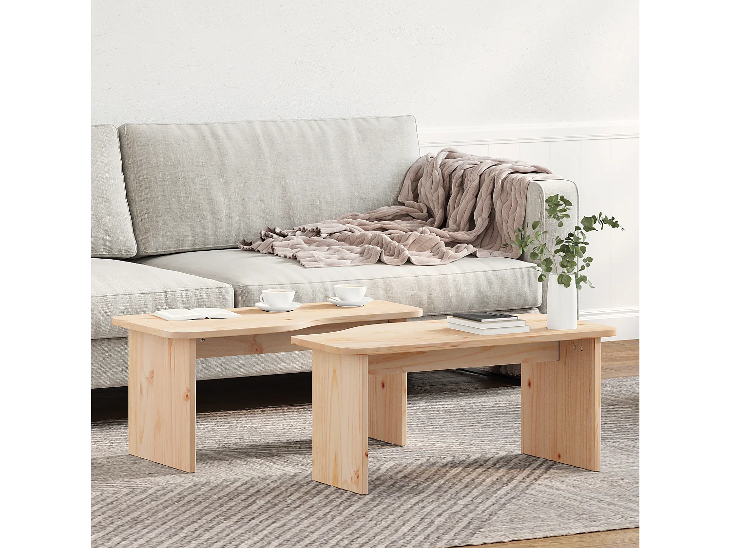 Table basse 2 pcs Naturel 100 x 69 x 35.5 cm Bois de pin massif