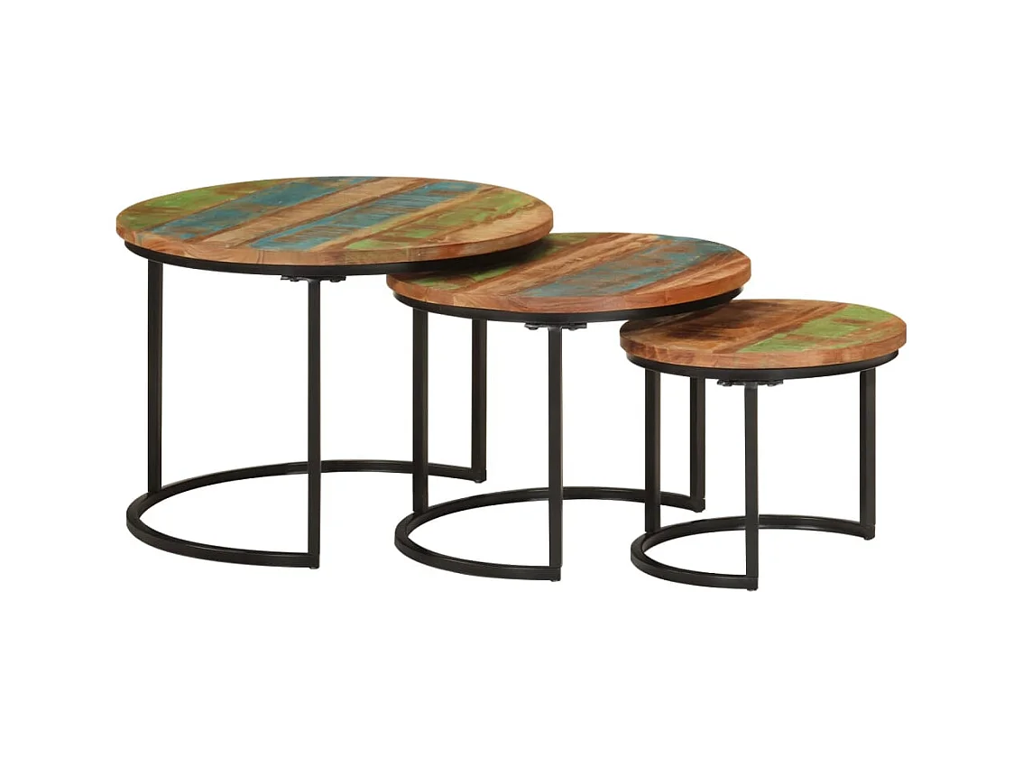 Mesas nido de 3 piezas fabricadas en madera maciza recuperada