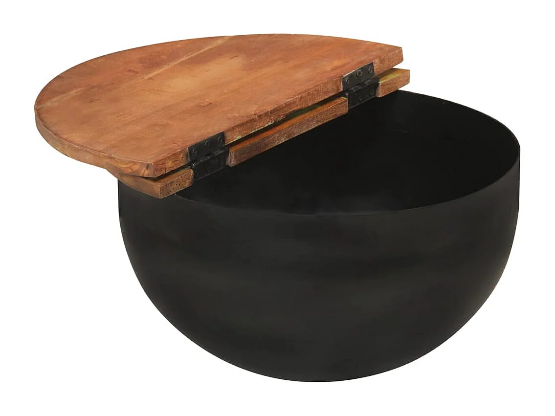 Juego de mesa de centro de 2 piezas de madera maciza recuperada negra