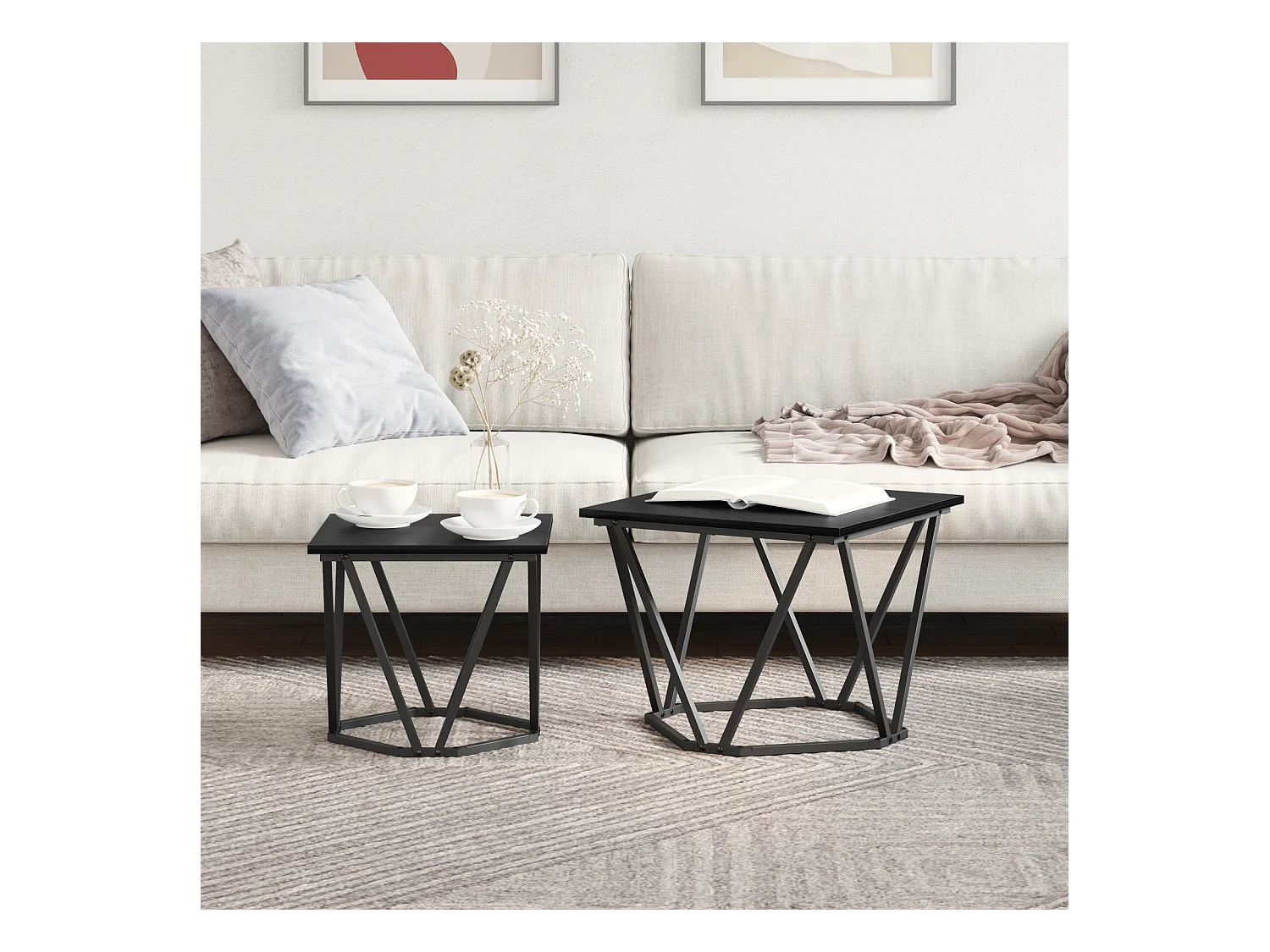 stuks bijzettafels in zwart eikenhout van spaanplaat