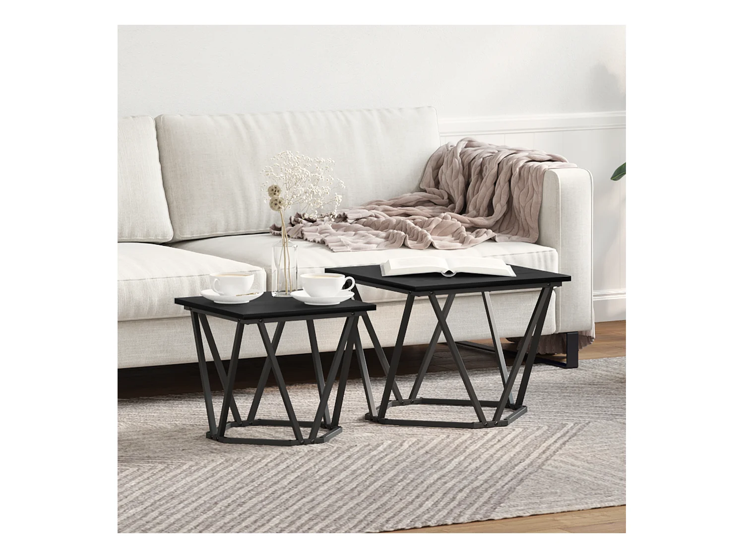 Tables d'appoint 2 pcs en chêne noir en bois aggloméré