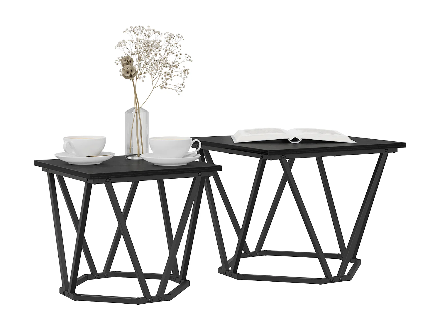 stuks bijzettafels in zwart eikenhout van spaanplaat