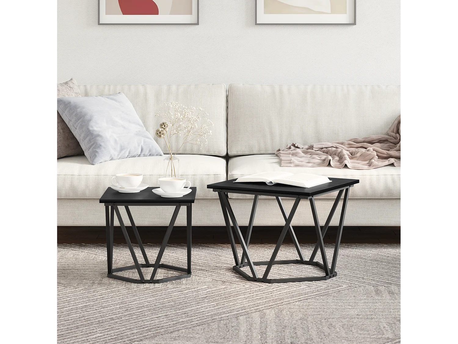 stuks bijzettafels in zwart eikenhout van spaanplaat