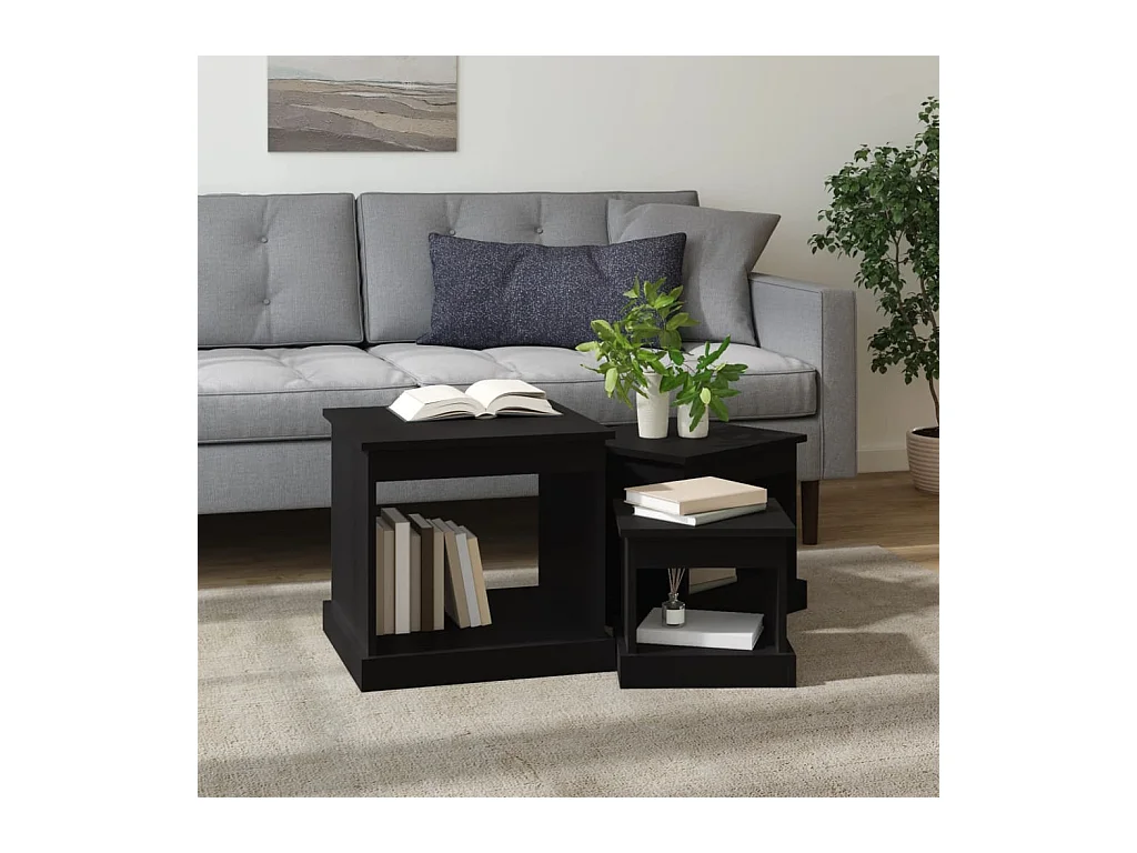 Tables basses 3 pcs noir bois d'ingénierie