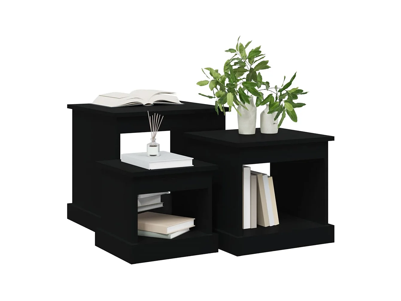 Tables basses 3 pcs noir bois d'ingénierie