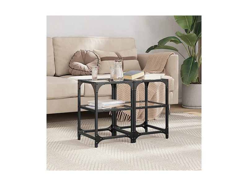 Tables basses avec dessus en verre transparent 2 pcs acier