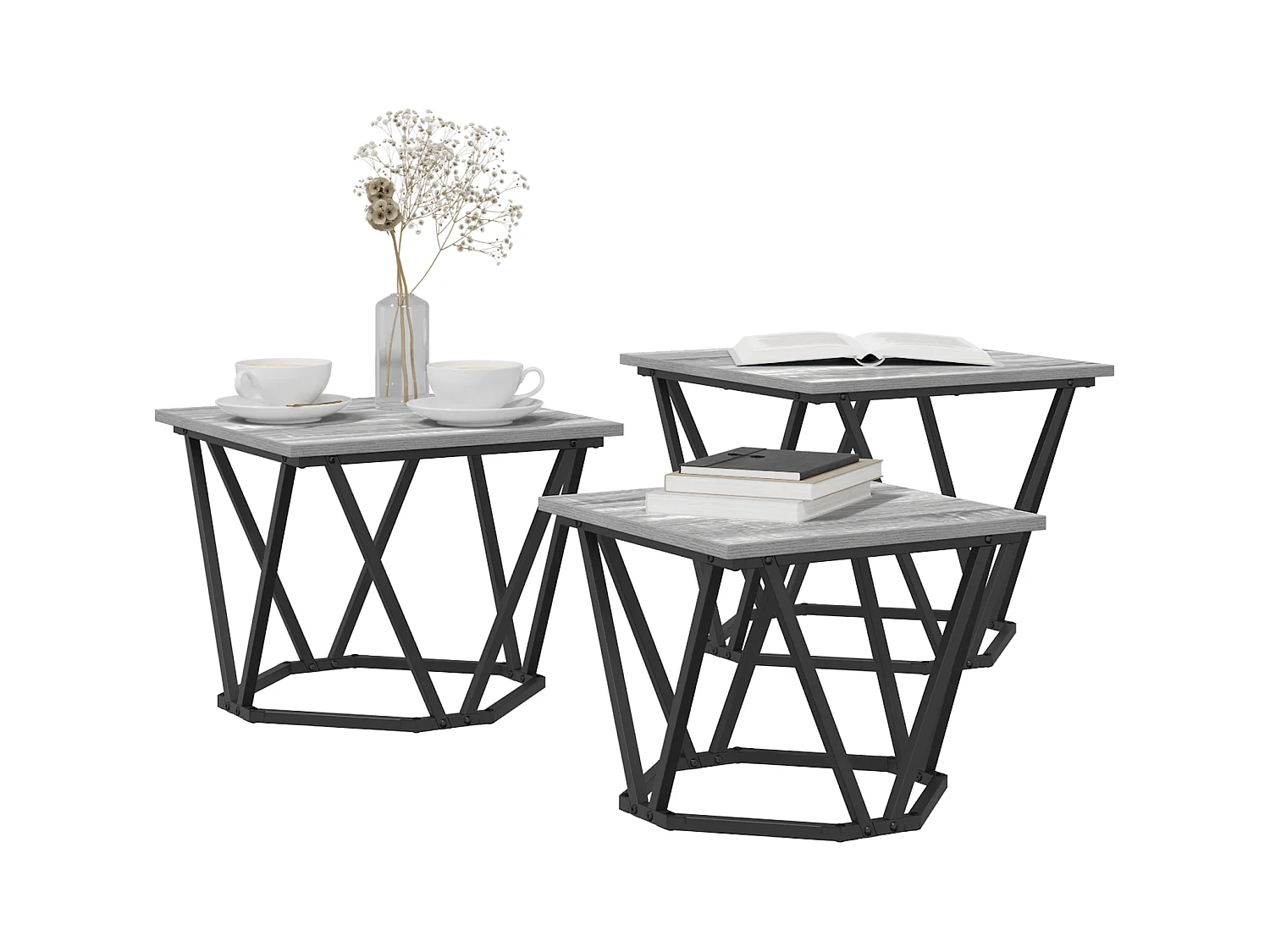 Tables d'appoint 3 pcs Gris Sonoma en bois d'ingénierie