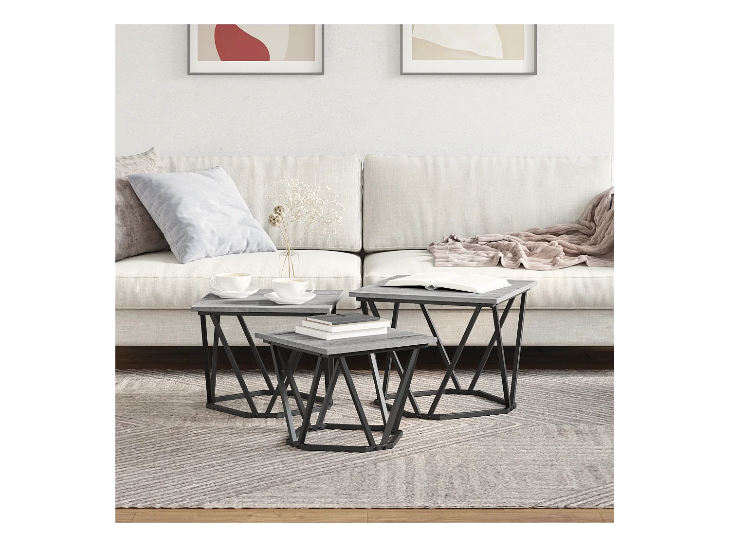 Tables d'appoint 3 pcs Gris Sonoma en bois d'ingénierie