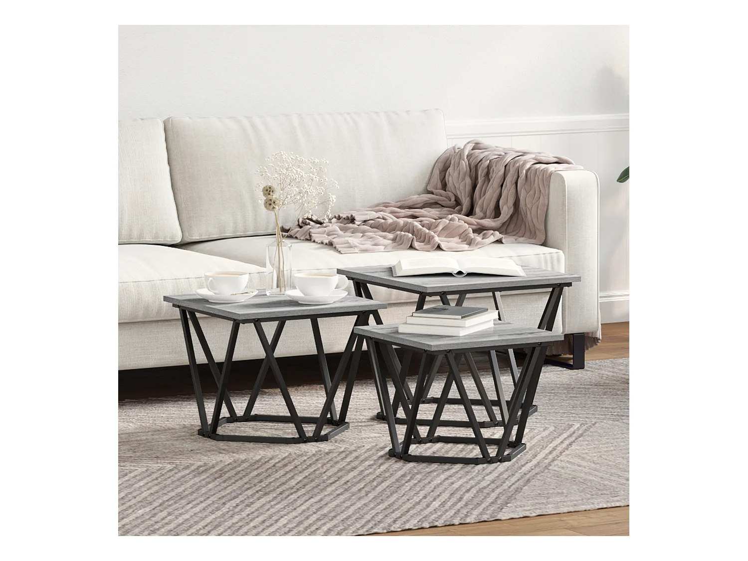 Tables d'appoint 3 pcs Gris Sonoma en bois d'ingénierie