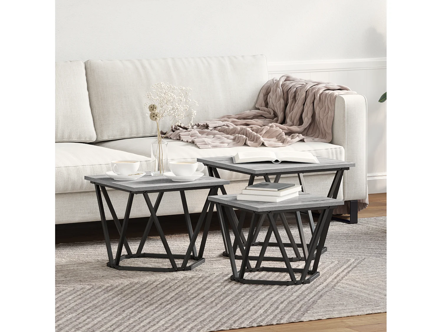 Tables d'appoint 3 pcs Gris Sonoma en bois d'ingénierie